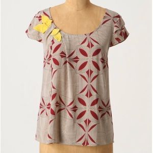 Anthropologie Floreat Abstract Pinned Through 109% Silk Blouse size 2